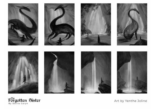 Thumbnails I did for one of the illustrations for The Forgotten Sister series by @dalilacaryn. Swipe