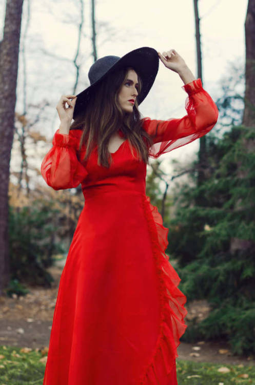 1970&rsquo;s Red Vintage Long Sleeve Dress //LMvintagenc