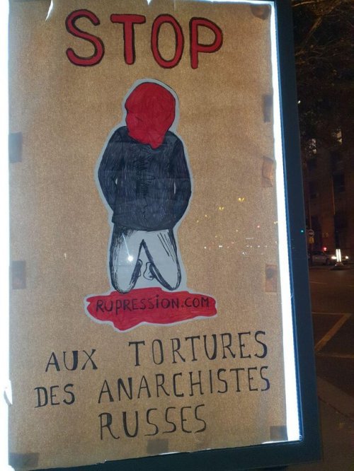 Advertising posters in Paris replaced with messages in solidarity with Mikhail Zhlobitsky andanarchi