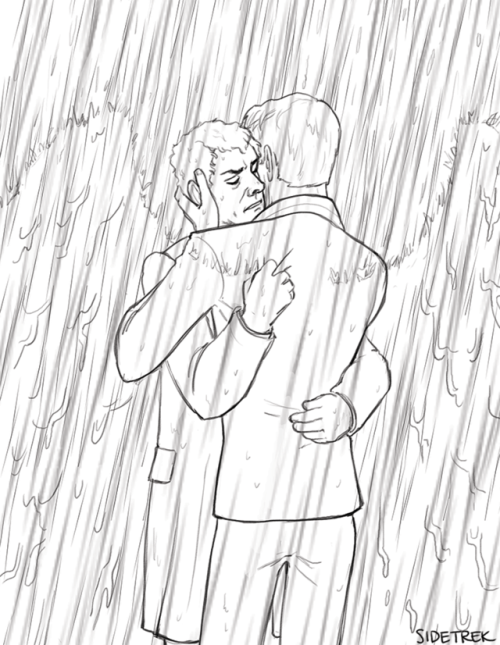 sidetrek: @dragonwolfe22 got a donation sketch and asked for Aziraphale and Crowley to be hugging in