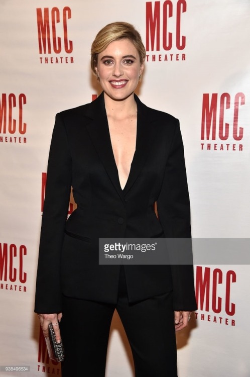 Greta Gerwig attends Miscast 2018 Honors Laurie Metcalf at Hammerstein Ballroom on March 26, 2018 in