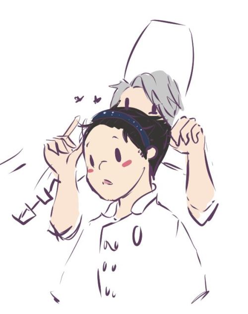 la-loom:  As Sweet as Sugar AU one day victor decides Yuuri needs to start pushing his hair back at workbonus: