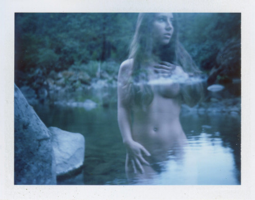 Serena, in the river. Double exposure Fuji 100C on a Polaroid Colorpack IV.  Photographed by me