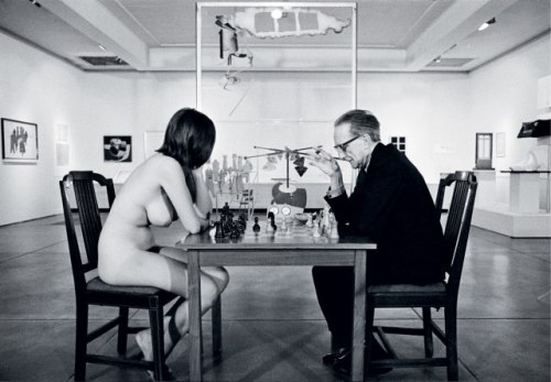 Sex polworld:  Eve Babitz, chessboard, and Marcel pictures