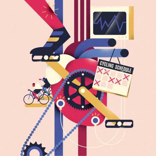 A series of new illustrations for Cycling Plus magazine on the effects of cycling on the health of y