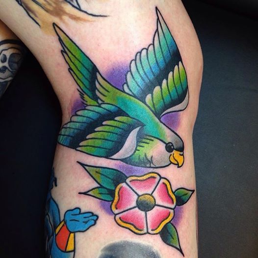 fuckyeahtattoos:  A little monk parakeet, by Michael Williams of Amillion in Austin,