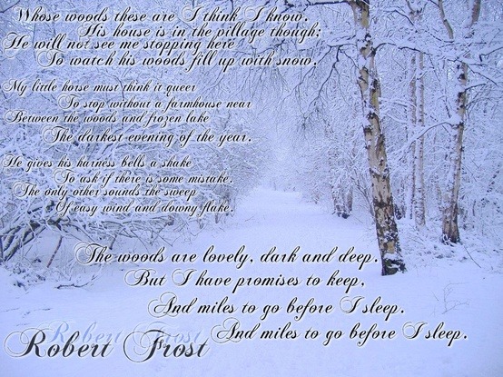 A favourite of mine (“Stopping by Woods on a Snowy Evening” by Robert Frost,