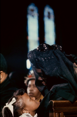 theblooodcountess:April 9, 1968: Coretta Scott King is pictured with her daughter, Bernice King, during the funeral of her husband, civil rights leader Dr. Martin Luther King Jr. at the Ebenezer Baptist Church in Atlanta, Georgia. 