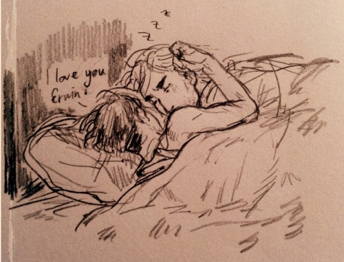 bristeryo:  Erwin will have nightmares and come apologizing to Levi for many things and in the end Levi will miss some work on papers and lie down and caress his face until he falls asleep comfortably 