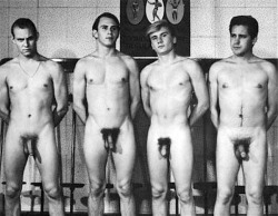 notashamedtobemen:  They look bored.  It must mean that they’ve been standing there that way for a long time, at someone’s request. Or they were hoping to do something else more interesting when they took off their clothes. 