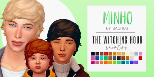 all saurus winterfest collection 2019′s hairs recolored in twh colors!leia, leia v2, jin, minho, lil