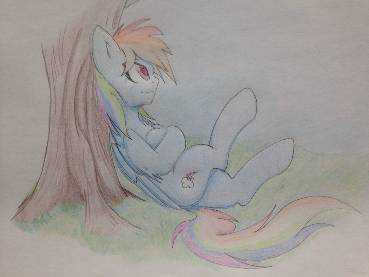 answerskyrocket:  modofskyrocket:  Rainbow Dash, done with colored pencils. Added