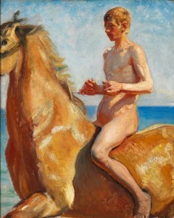 Michael Ancher (Danish, 1849-1927), Naked Boy on Horseback on the Beach. Oil on panel. 46 x 37 cm.