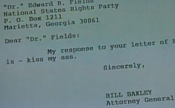 dichotomized:  Alabama Attorney General Bill Baxley’s official response to a letter urging him not to prosecute Ku Klux Klan members who bombed a church that killed four black girls in 1963.