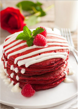 Food Of The Day-Red Velvet Pancakes With Cream Cheese Glaze