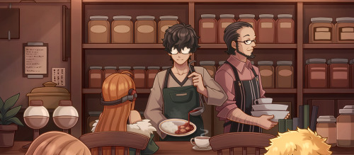 Some previews of my pieces for Chewing Souls: Persona Cookbook, an illustrated cookbook featuring th