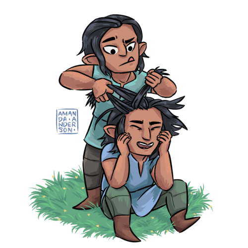 amandalisbethanderson: smol twins  an early attempt at braiding hair and a lil disagreement (cl