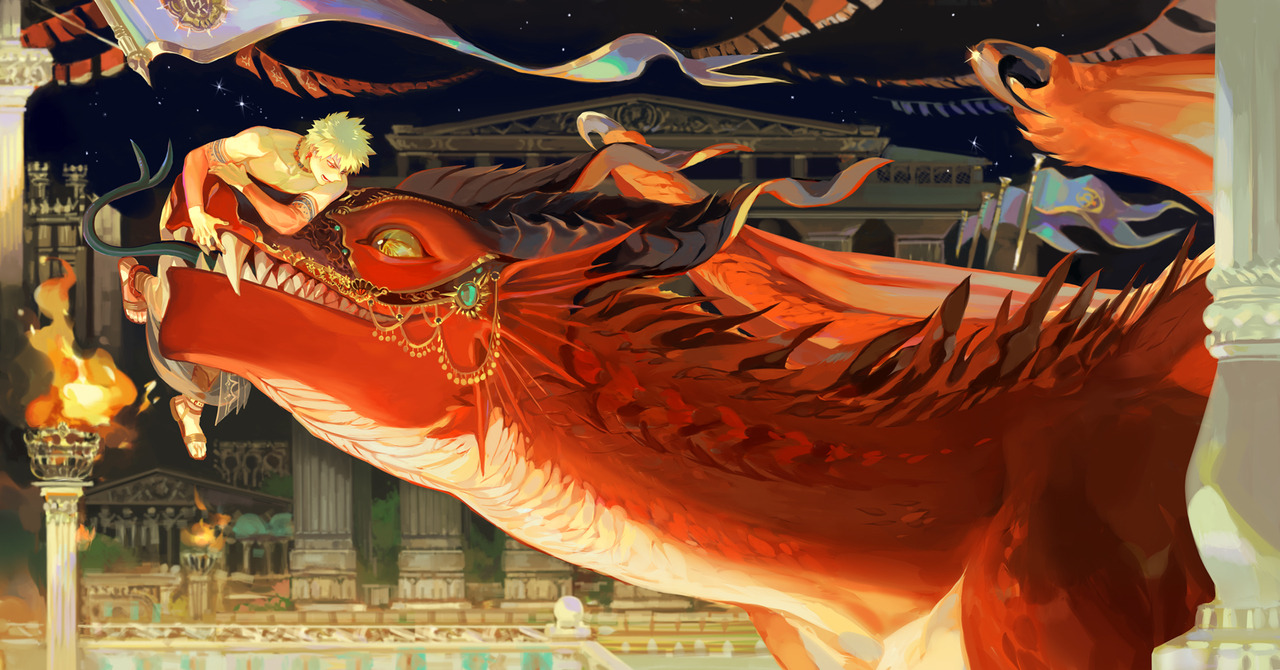 taro-k:  Bakugou and Kiri the dragon, I wanted to draw a festive, but not noisy vibe