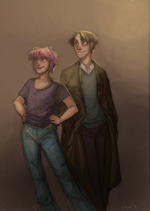 hatepotion: Tonks stood just behind him, her bright bubble-gum-pink hair gleaming in the sunlight fi