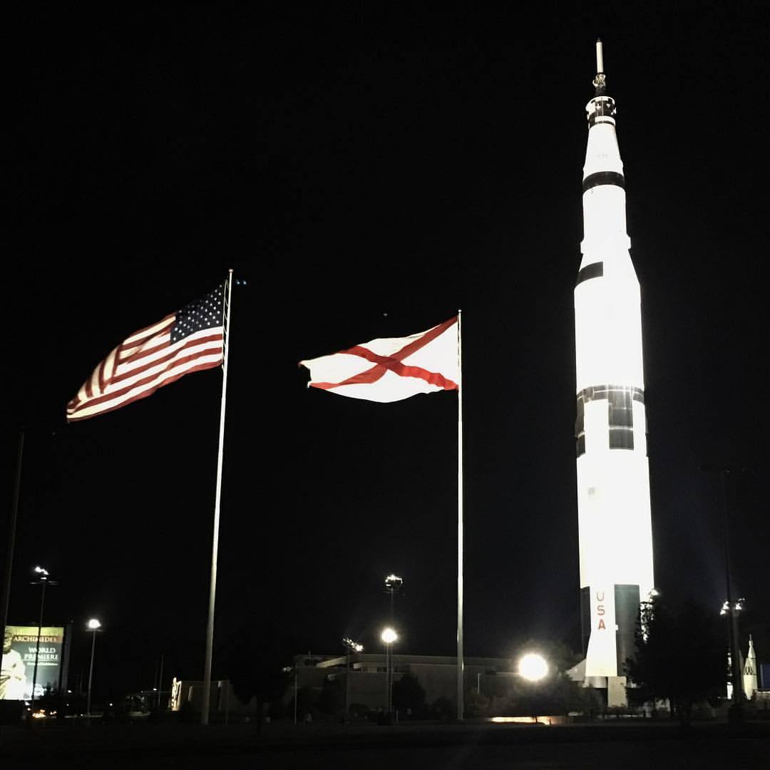 It’s rare that to see both flags waving, so I pulled over and grabbed a shot. Spent tonight trying to convince Don Pettit to start tweeting consistently. He has a neat brain and I think he should share his thoughts more. (at U.S. Space & Rocket...