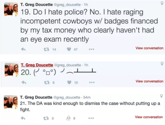 blackmattersus:    T. Greg Doucette is a criminal defense lawyer in North Carolina who also writes a legal blog. And he’s got some things to say:   In a 43-part tweetstorm on Tuesday, Doucette recounted a recent experience defending a 17-year-old black