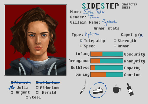 My Sidestep from Fallen Hero. Her name is Sophie Becker, she loves Julia (not that shes telling her)