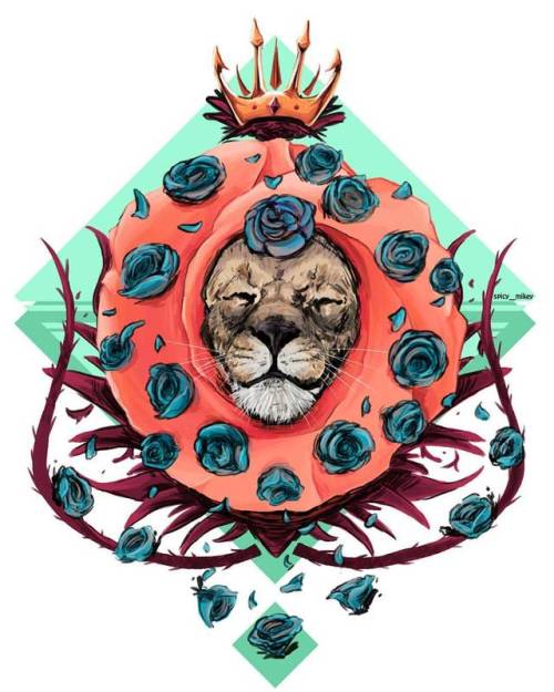 I’m really proud of this one#originalart #lion #flowers #rose #animals #crown #crest #digitala