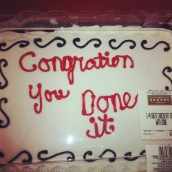 It reads “congration you done it”