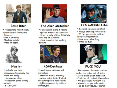 autisticawesomeness:Tag yourself: autistic headcanons edition, I’m ADHDumbass and FUCK YOUDon’t rebl