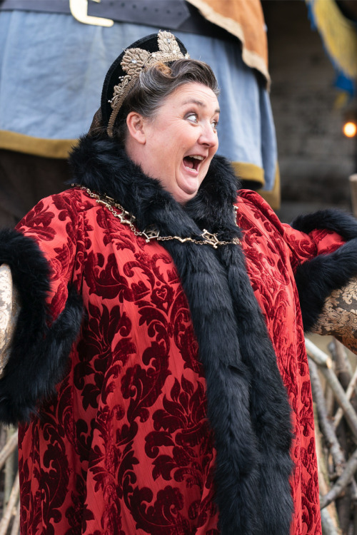 This red damask cloak trimmed in fur was first spotted on Amanda Hale as Margaret Beaufort in the 20
