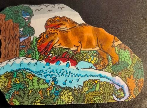A Pair Of Giganotosauruses Have A Small Picnic Whilst In The Middle Of A Fern Prairie On A Cloudy, Foggy
