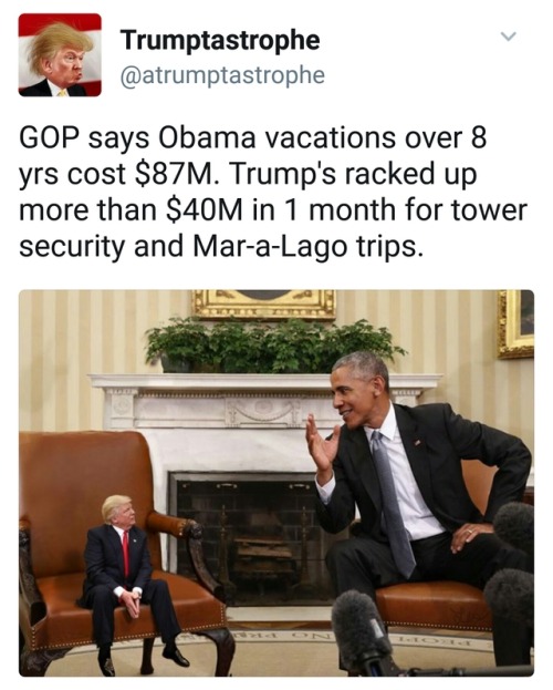 liberalsarecool:  This vacation double standard, a coded dog whistle for ‘lazy black guy’, is the core of GOP populism.ุ,000,000/month for the four years = ũ,920,000,000.That’s TWO BILLION vs ๧ million. The GOP silence is deafening.  Donald