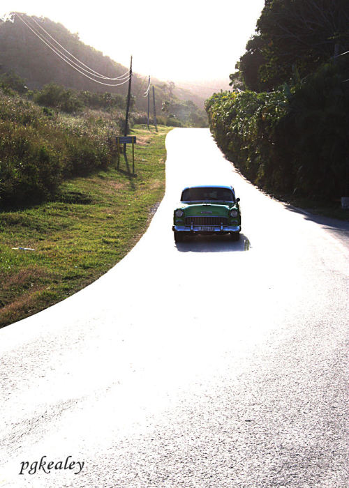 A vintage car on the country road in Jibacoa. 