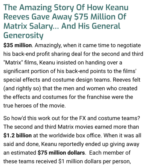IS THERE A GREATER MAN THAN KEANU REEVES? STATS SEEM TO POINT THE ANSWER TO NO!!! Some Stories Of How