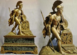 hadrian6:    Antique French marble and ormolu mantel clock of a Greek warrior.  French Romanticism. 1835-45. collage Hadrian6. http://hadrian6.tumblr.com 