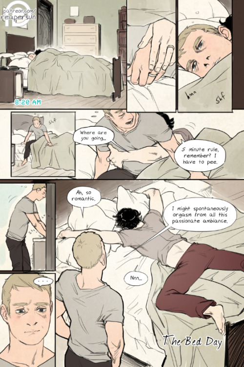 reapersun:Support me on Patreon! => Reapersun@Patreon Page 1 - Page 2-> I got lots of requests for Johnlock and particularly a continuation of my 30 Day OTP Challenge comics and so here are married John and Sherlock spending 8 pages in bed together