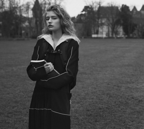 Mariam de Vinzelle as schoolgirl with book in “About Mariam” for Muse Magazine, Spring Summer 2018. 