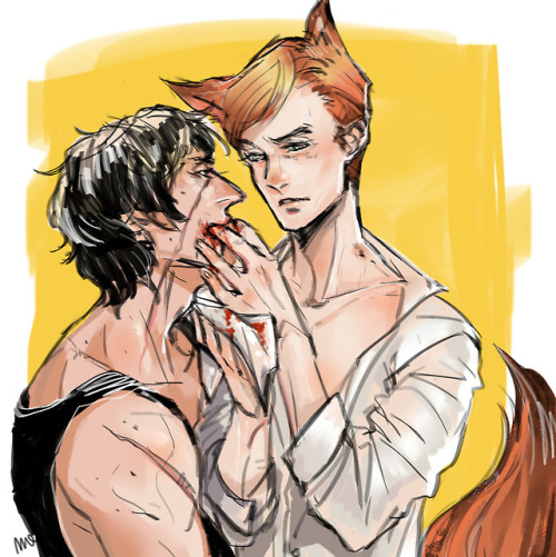 xxxmah: uncouth vampire!Kylo + elegant werewolf!Hux Hux fed Kylo his own blood. Kylo protected 