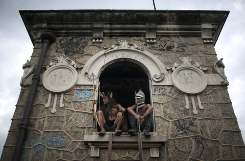 Tribal fashions worn during a political protest in Brazil