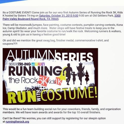 Join us at runningtherock.org 10/31! Register now! #SistersTriing #RunningTheRock
