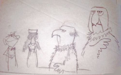 weirdlandtv:Jim Henson’s original sketches of Nigel, Floyd Pepper, Sam the Eagle (image 1) and Anima