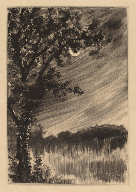 poboh:Moonlit Landscape with Tree at the Left, ca 1903, William Fowler Hopson (1849 - 1935)- Monotyp