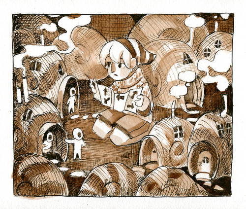 Inktober 23 - Fungus - Stop and Ask - Sepia ink, paintshopI like these tiny faceless men they are cu
