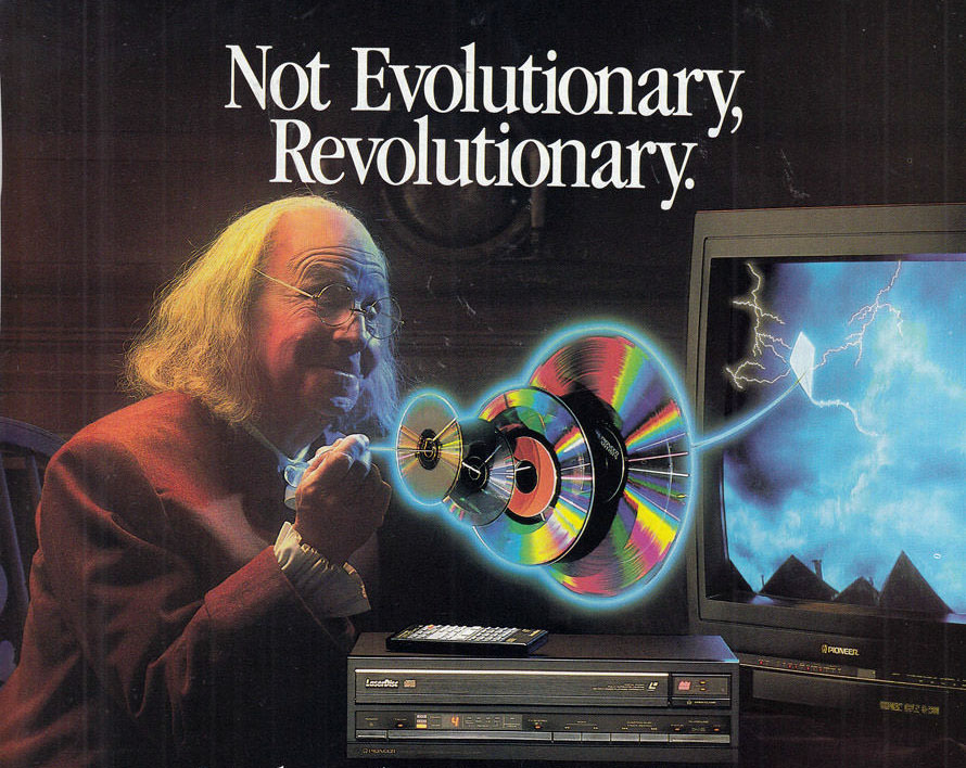 grayflannelsuit:  Design extract from a 1987 ad for Pioneer LaserVision discs, compact