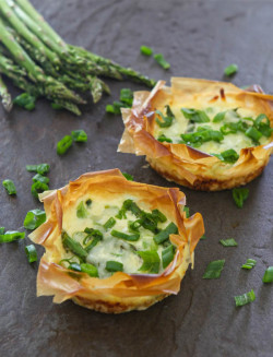 yummyinmytumbly:  Individual Springtime Fillo Quiches