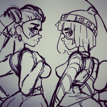 karlaaldanafuta:A little pice I’m working on preparing for the release of Arms.  The waifu wars is about to begin.  On one corner Twintelle and her Fist-o-matics and in the other MinMin with the Fingernator. Who will win? DECIDE!