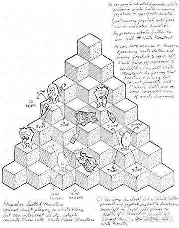 Concept art by Warren Davis and Jeff Lee for the 1982 arcade game, Q*BERT. And the original cover. I