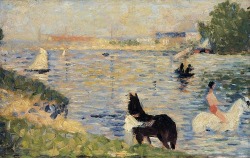 aestheticgoddess:  Horses in the Water, Georges Seurat, 1883 