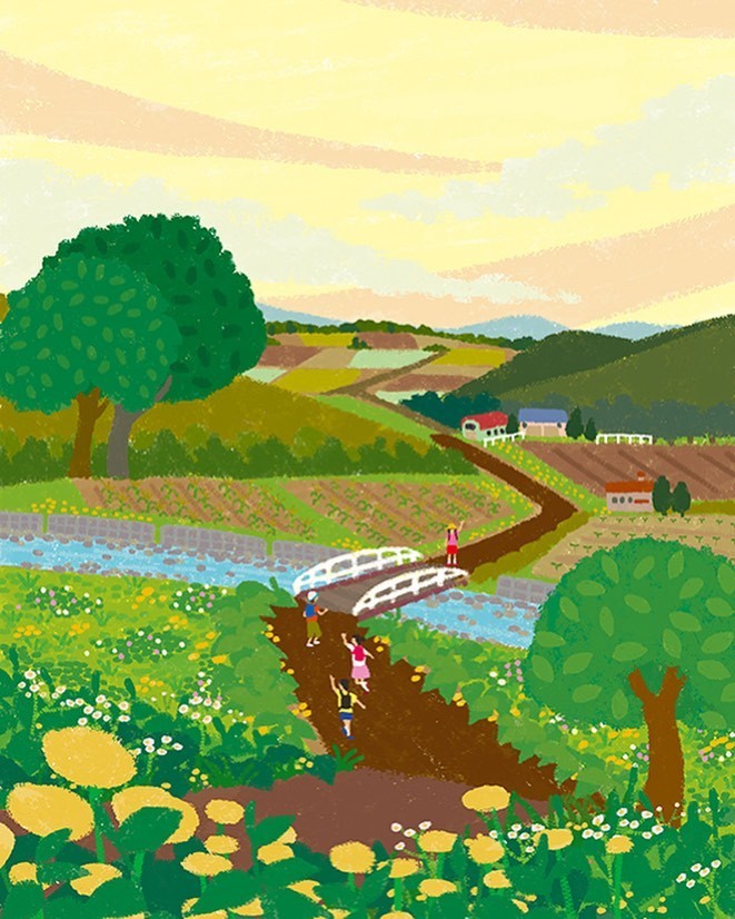 Yamaguchiyukiko イラスト ノスタルジー Illustration 山口夕希子 田舎の風景 田園風景