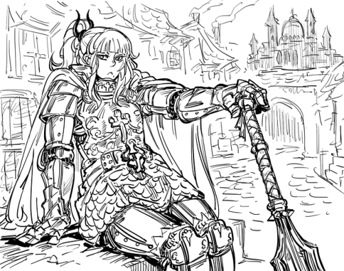 theartistknownasbb:   Fully armored ponytail knight with giant-killer mace. I hadn’t done one of these fantasy doodles with lots of squiggly details recently. data.tumblr.com/aede7518690ca74a44abcab1281e3205/tumblr_p5gzvx0quR1w4olv0o1_raw.png 